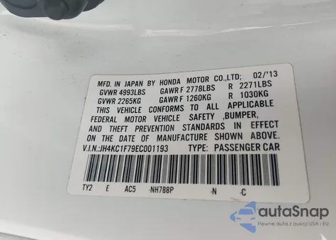 2014 Acura Rlx z USA, uszkodzony, nr VIN JH4KC1F79EC001193